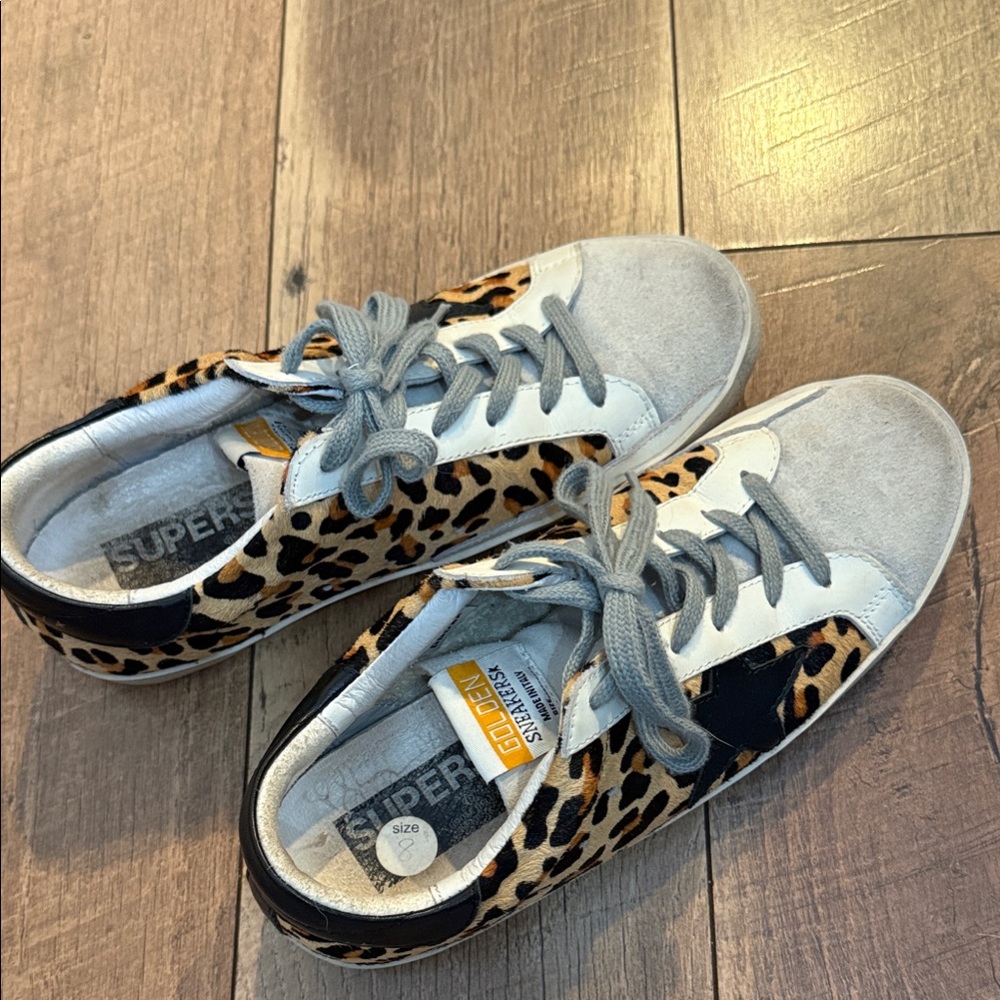 Golden Goose Leopard and Gray Sneakers